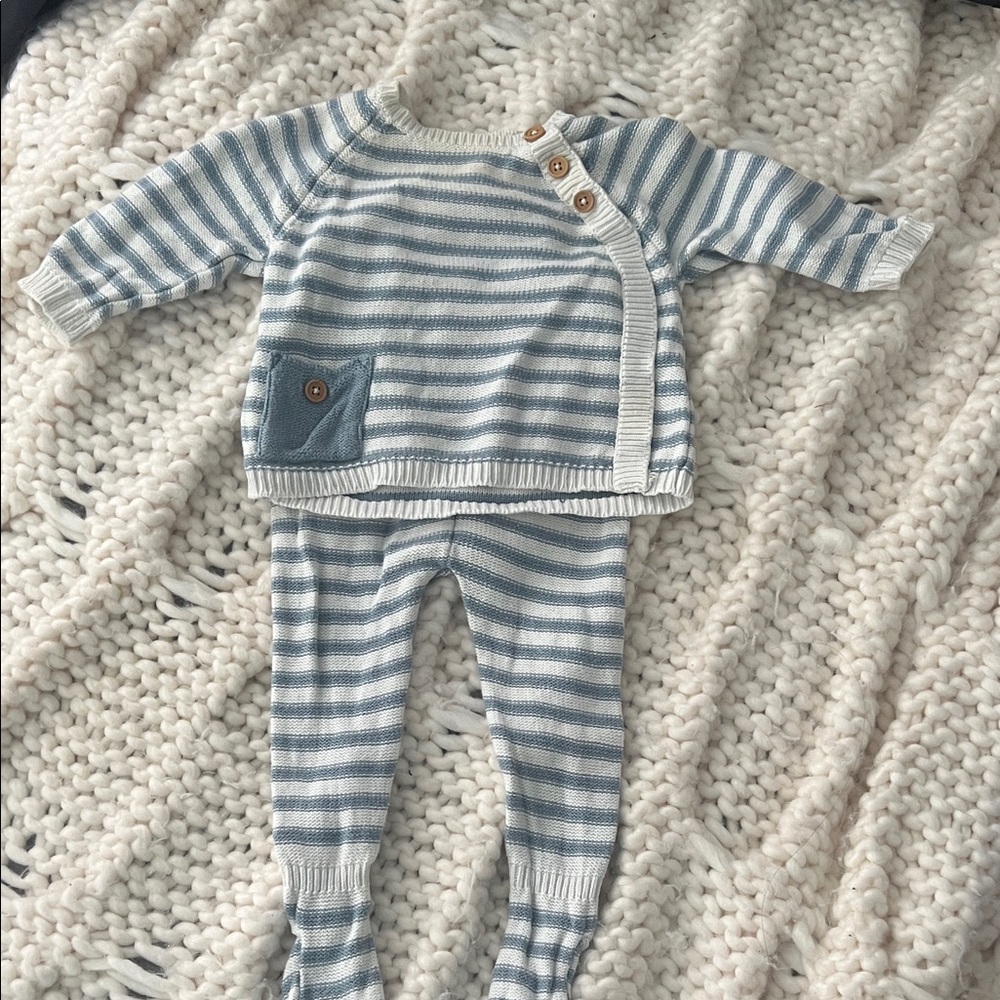 Mud Pie knit Blue and White Baby Outfit